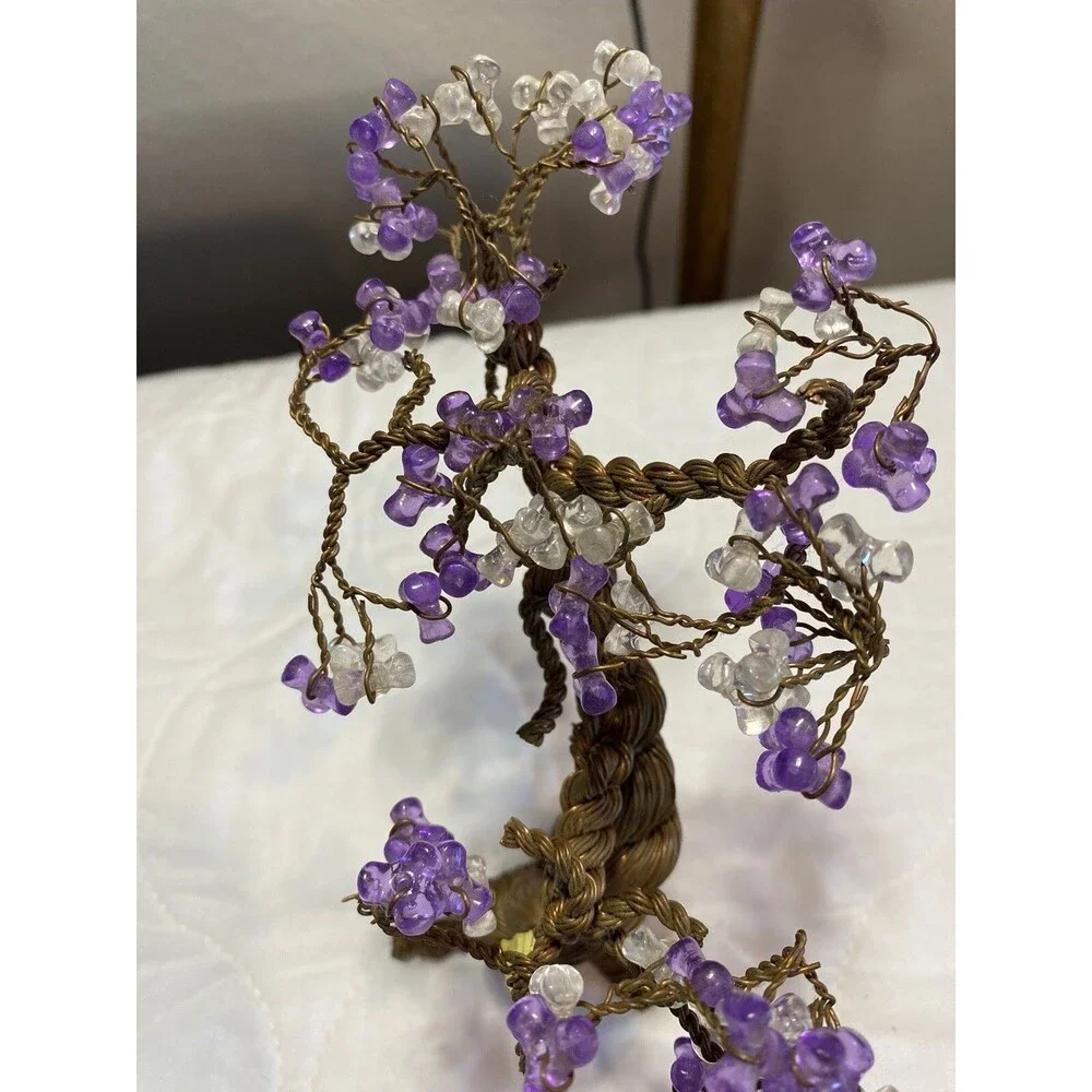 Bonsai Tree Of Life With Purple Beads Copper Wire